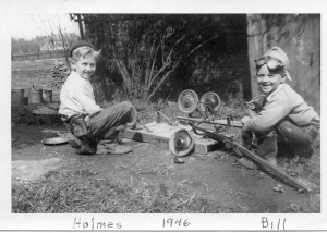 Bill and I "repairing" our wagon. We were well armed!